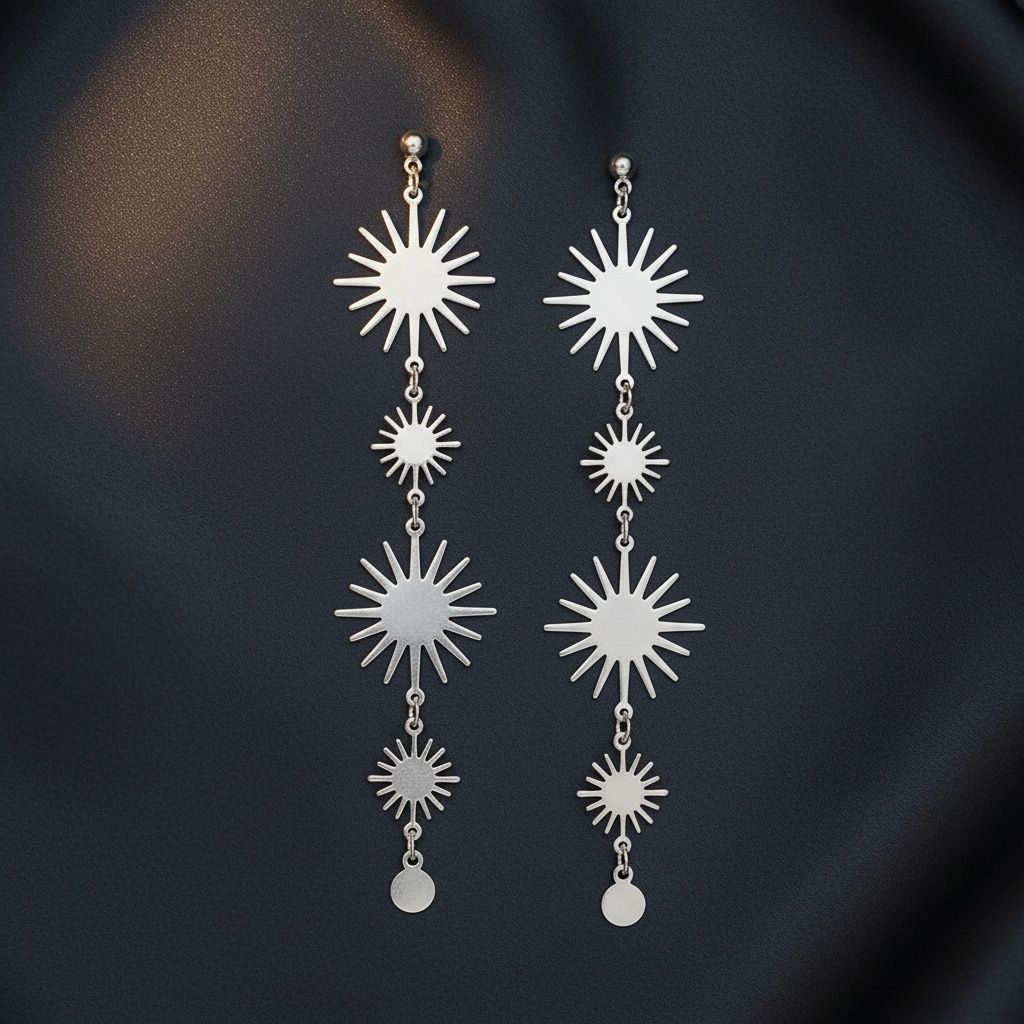Dangle Silver Sunburst Celestial Earrings