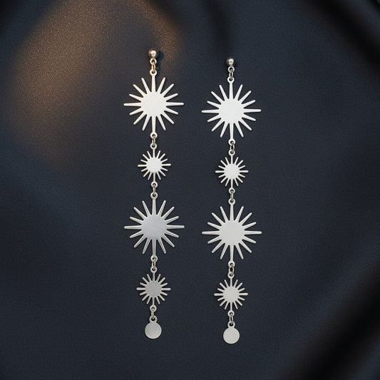 Dangle Silver Sunburst Celestial Earrings