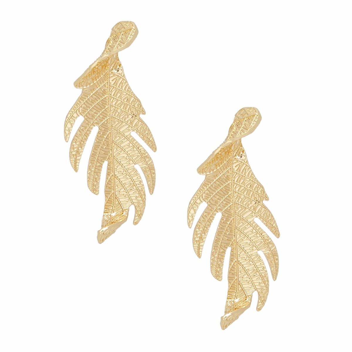 Stud Elongated Gold Twisted Leaf Organic Earrings