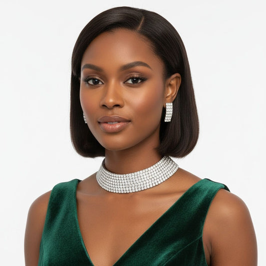 Choker Lucky 7 Silver Stacked Crystal Necklace