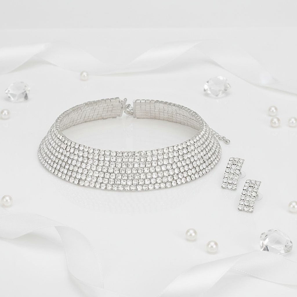 Choker Lucky 7 Silver Stacked Crystal Necklace