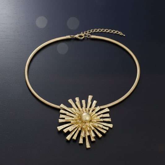 Pendant Matte Gold Metal Sunburst Flower Necklace