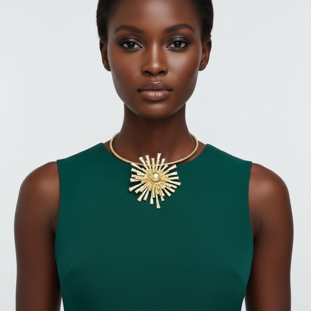 Pendant Matte Gold Metal Sunburst Flower Necklace