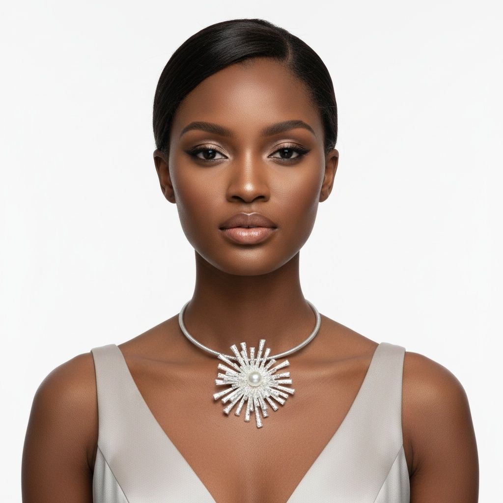 Pendant Matte Silver Metal Sunburst Flower Necklace