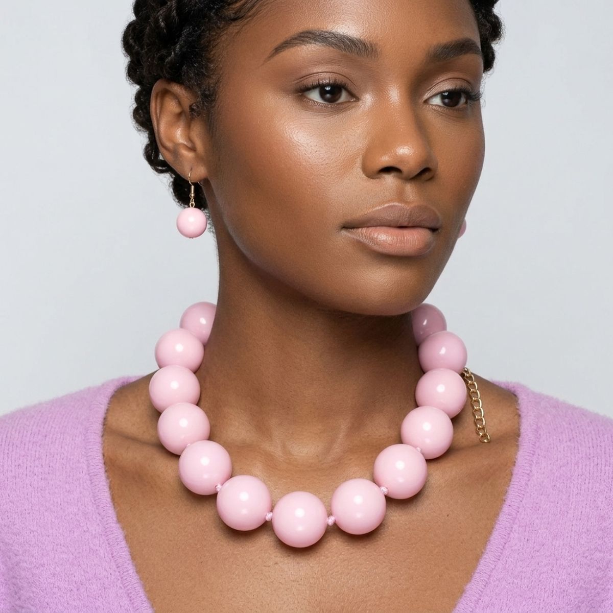 Mod Style Pretty Pink Chunky Bead Necklace