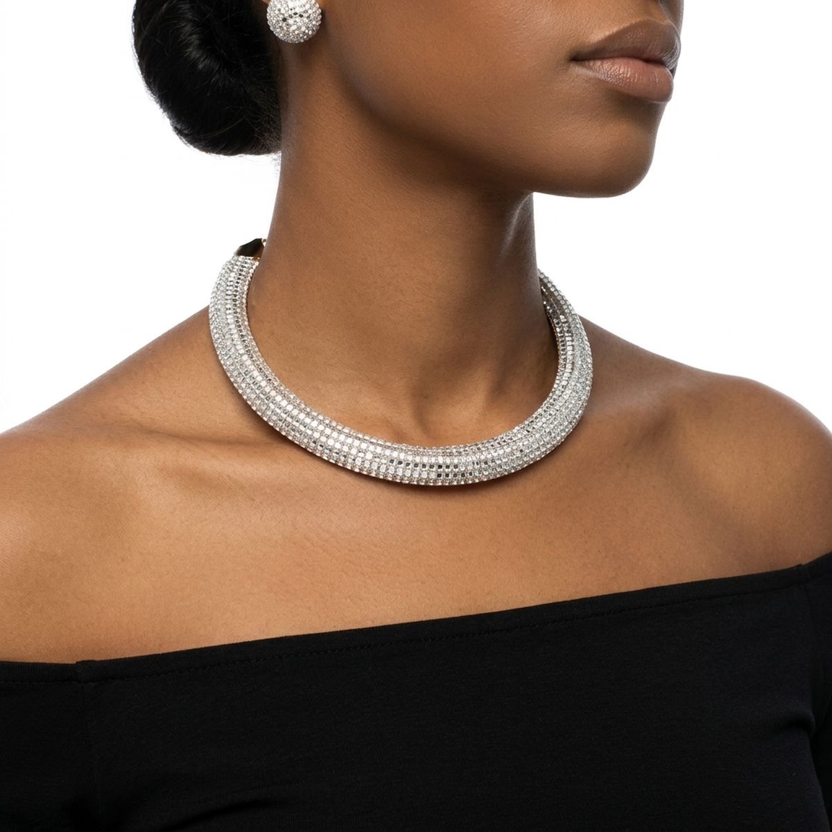Gold Clear Stone 6 Row Disco Ball Collar Necklace