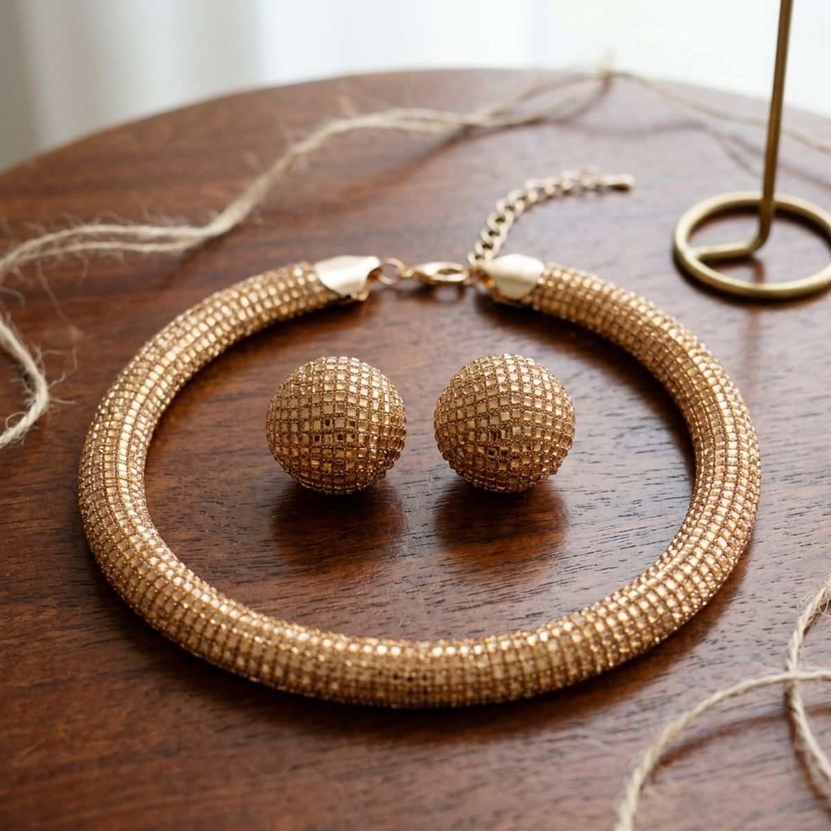 Gold Square Stone 6 Row Disco Ball Collar Necklace