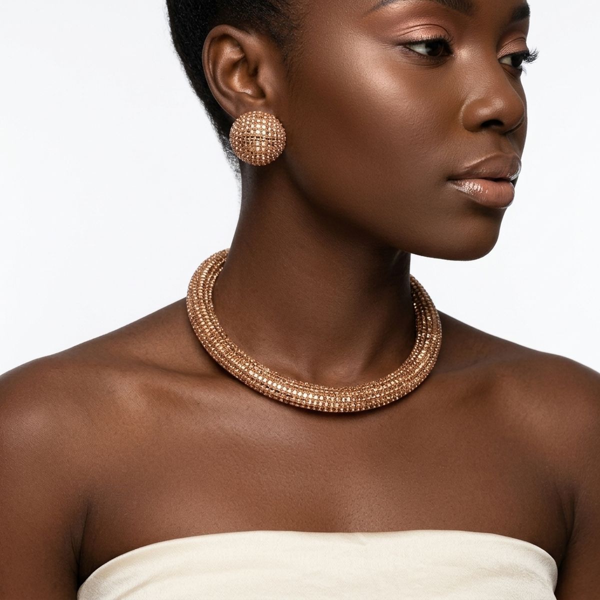 Gold Square Stone 6 Row Disco Ball Collar Necklace