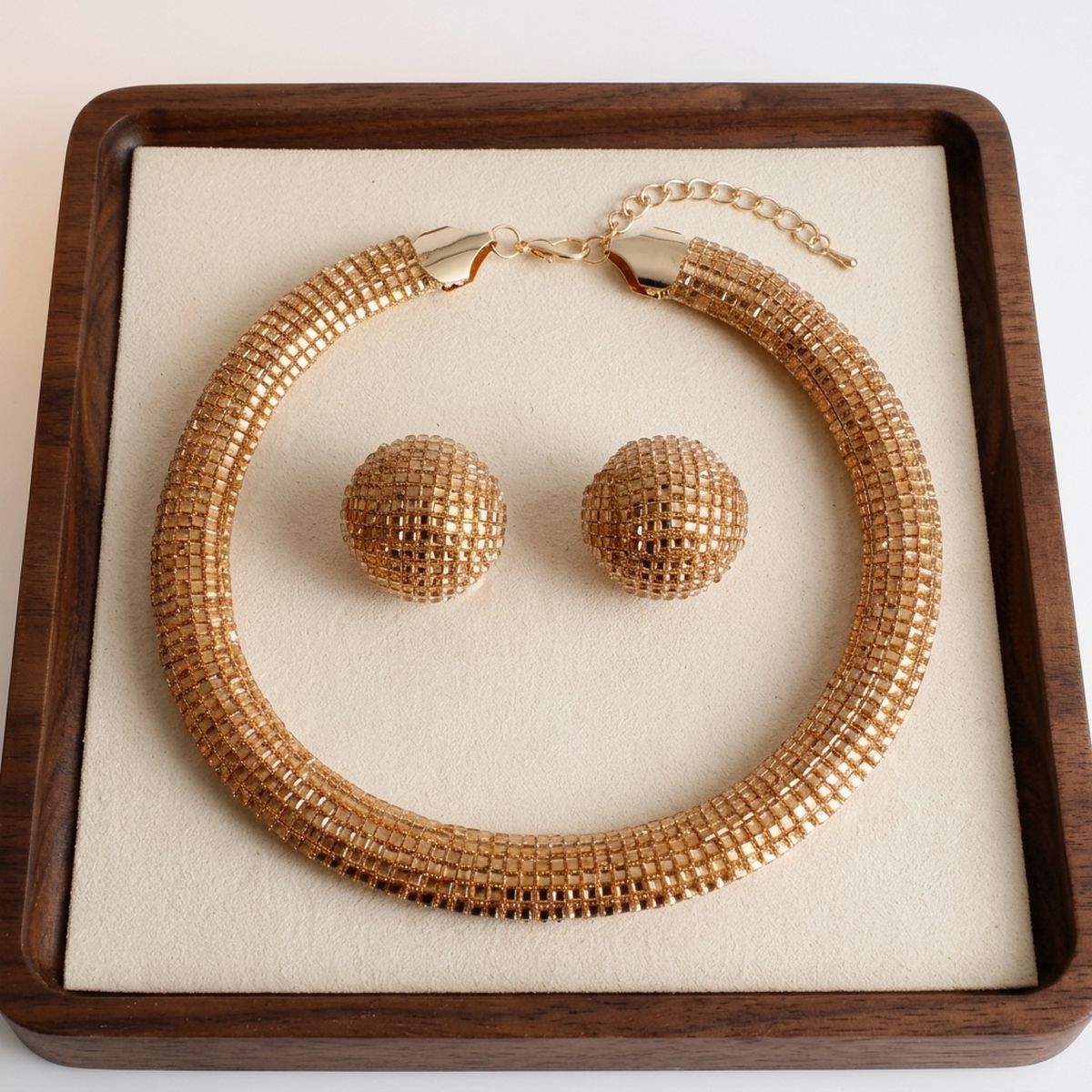 Gold Square Stone 6 Row Disco Ball Collar Necklace
