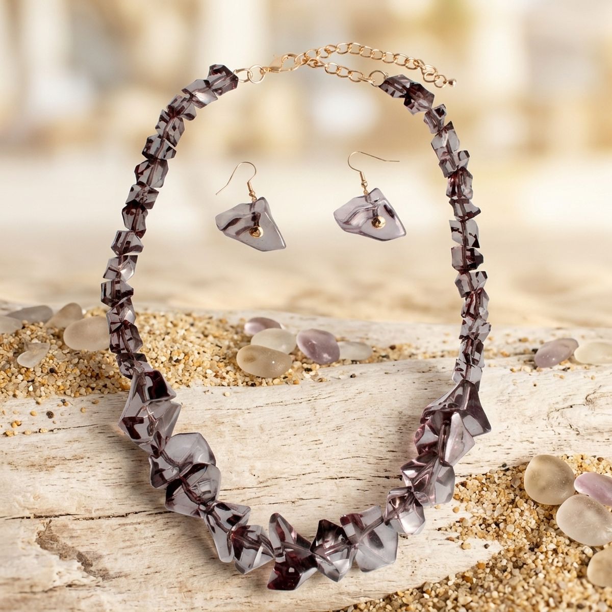 Translucent Black Bead Rock Candy Necklace Set