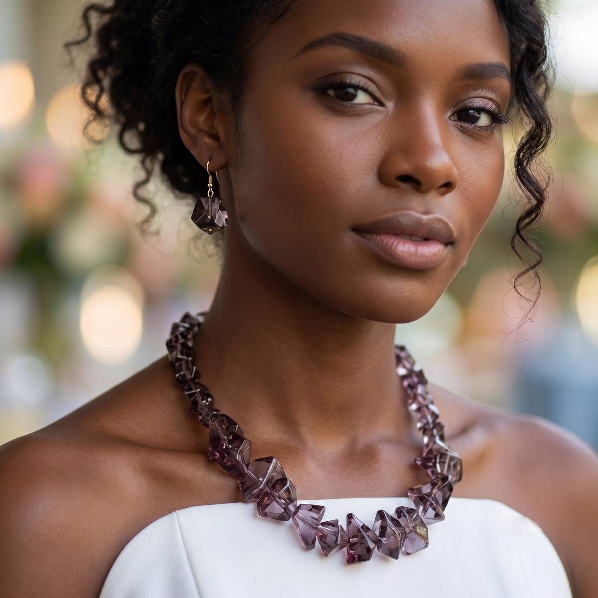 Translucent Black Bead Rock Candy Necklace Set