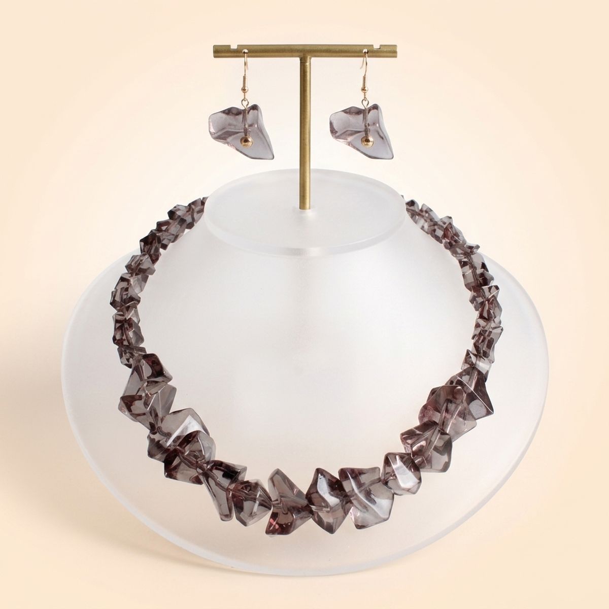 Translucent Black Bead Rock Candy Necklace Set