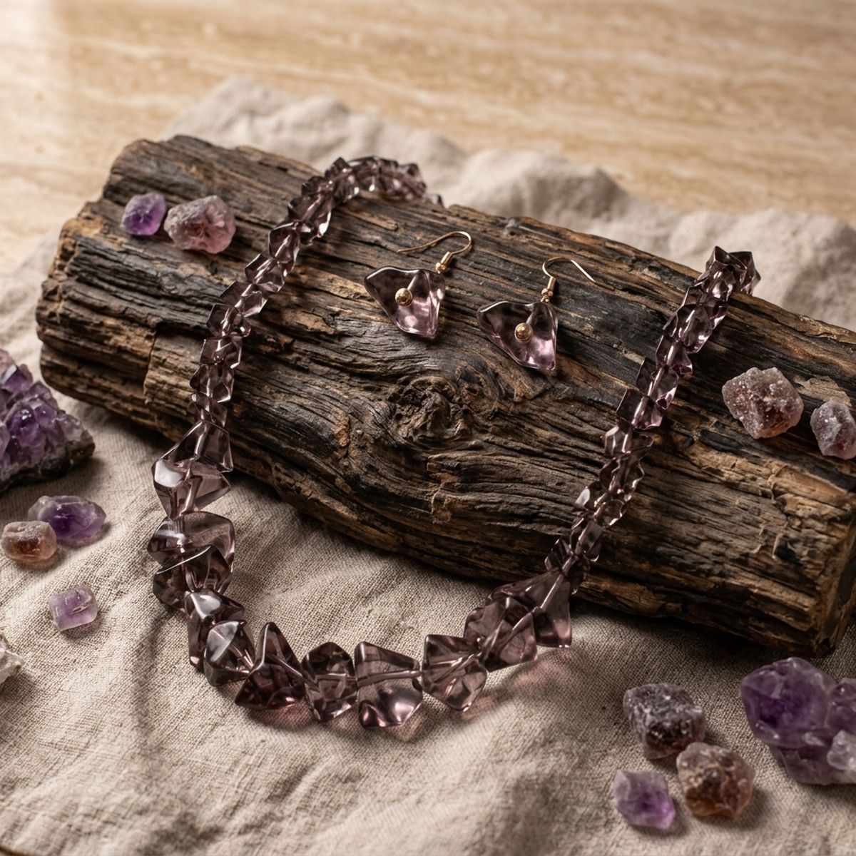Translucent Black Bead Rock Candy Necklace Set