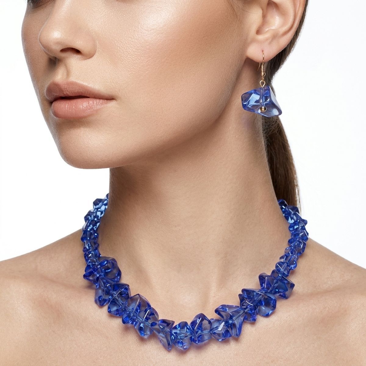 Translucent Blue Bead Rock Candy Necklace Set