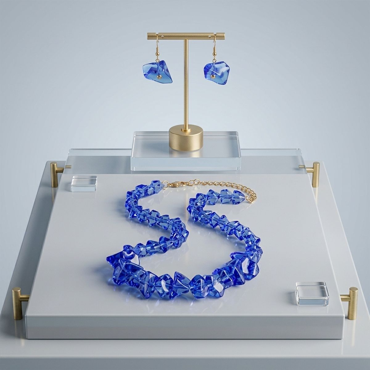 Translucent Blue Bead Rock Candy Necklace Set