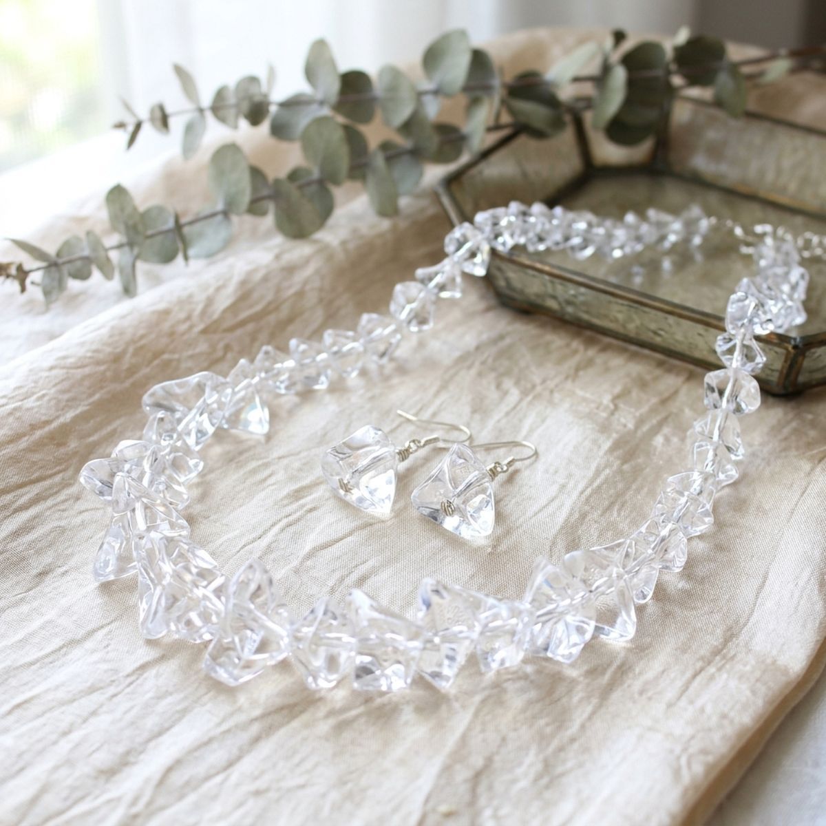 Translucent Clear Bead Rock Candy Necklace Set