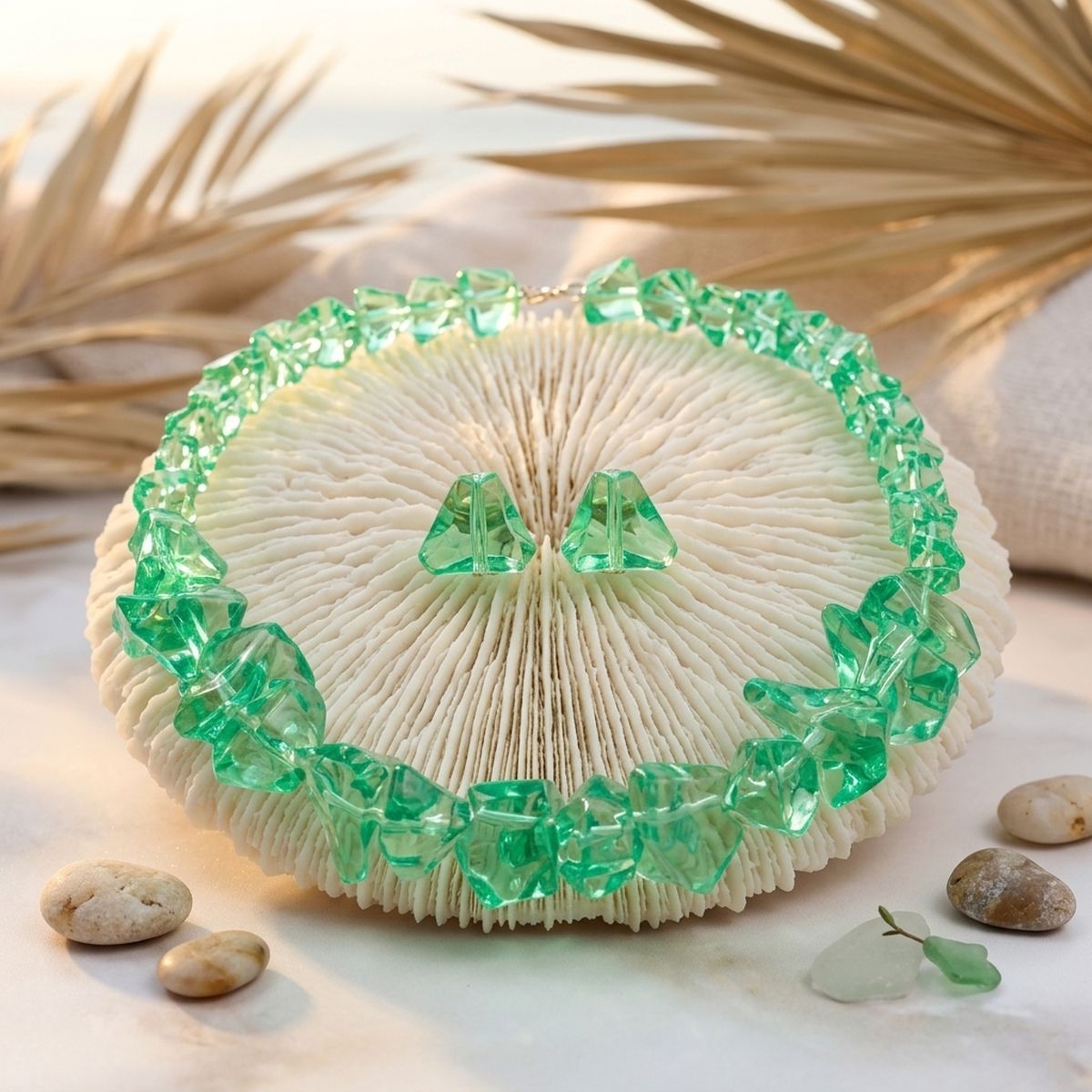 Translucent Green Bead Rock Candy Necklace Set
