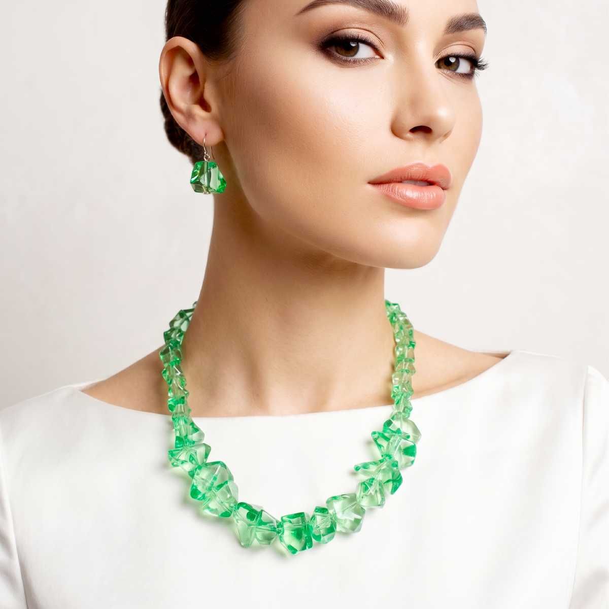 Translucent Green Bead Rock Candy Necklace Set