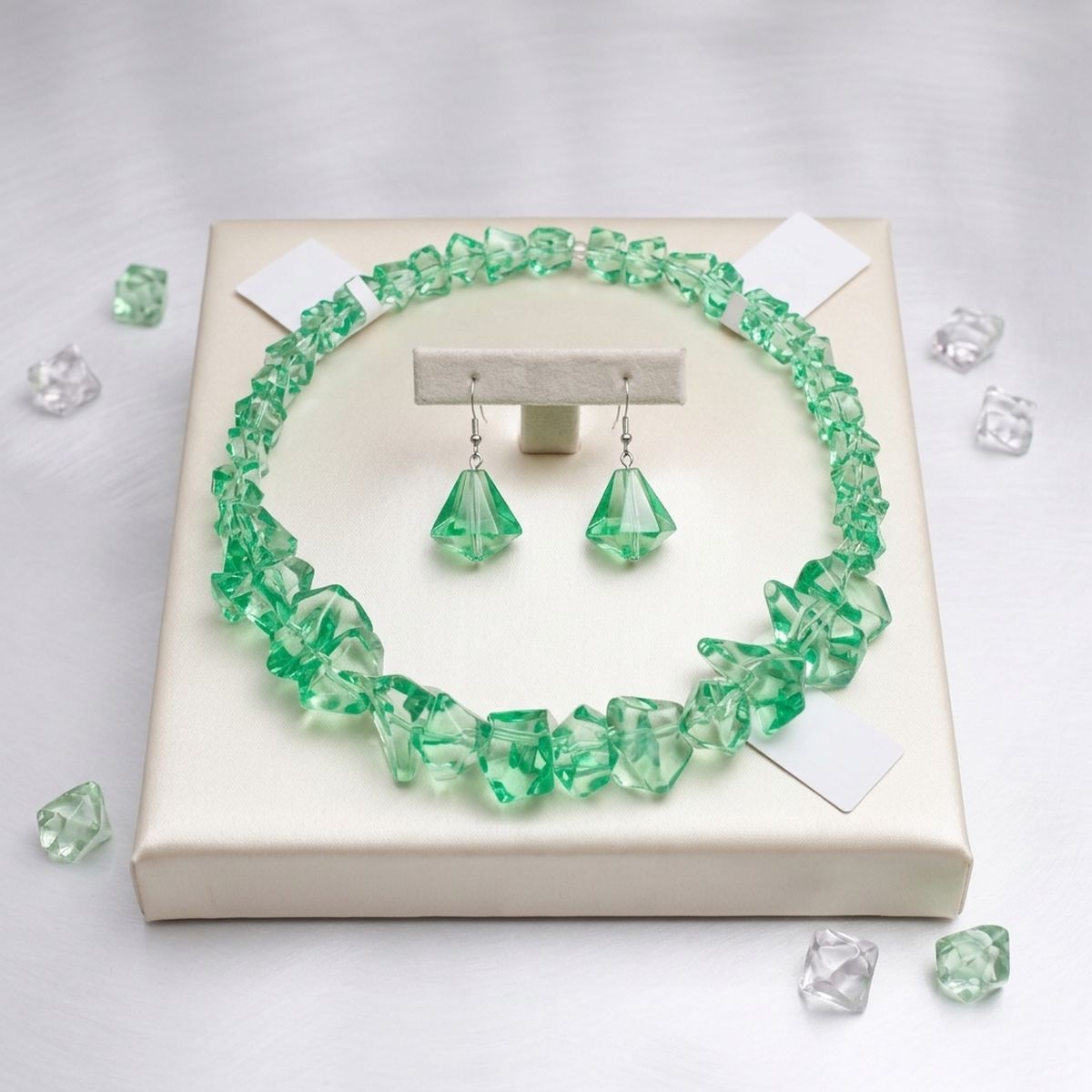Translucent Green Bead Rock Candy Necklace Set
