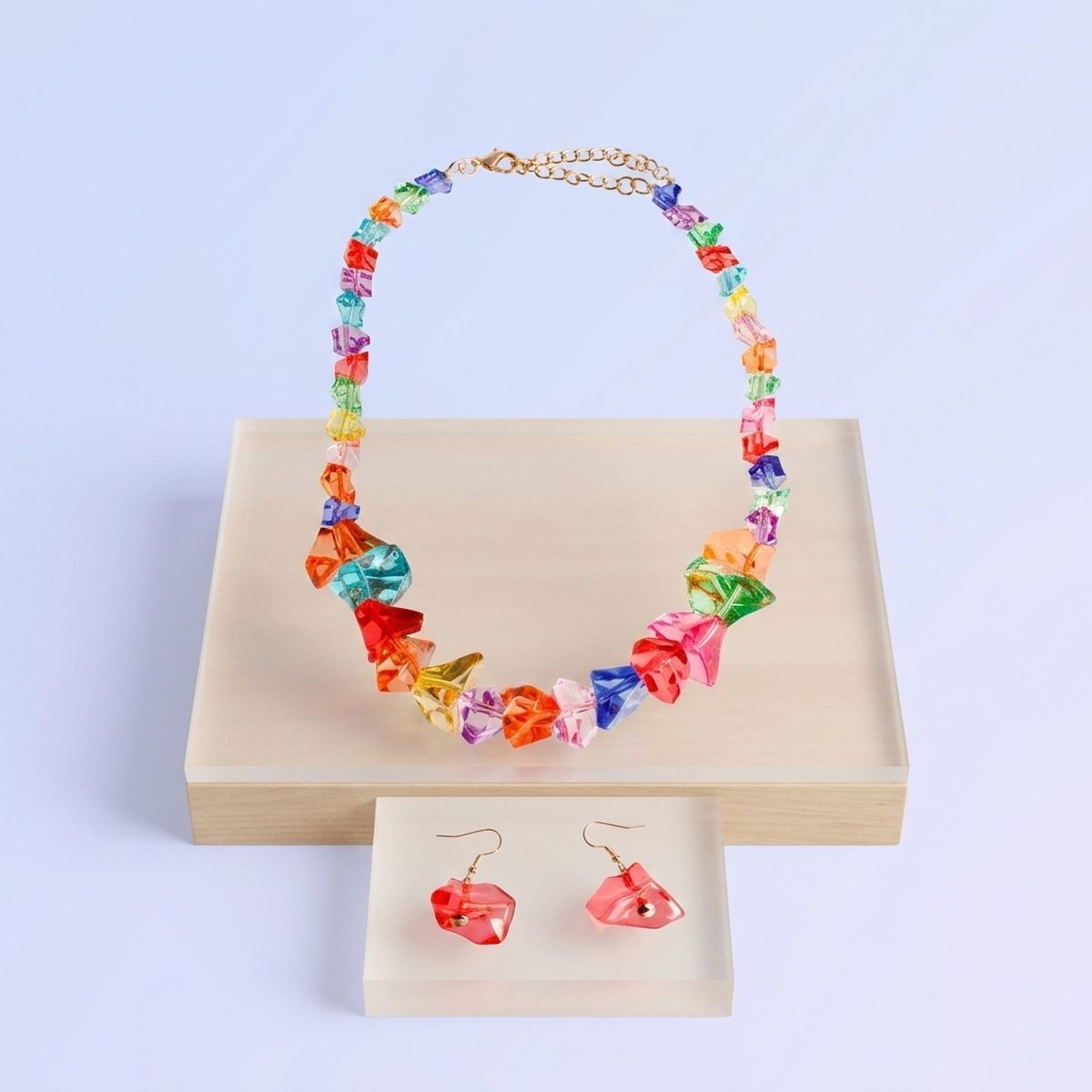 Translucent Multicolor Bead Rock Candy Necklace Set