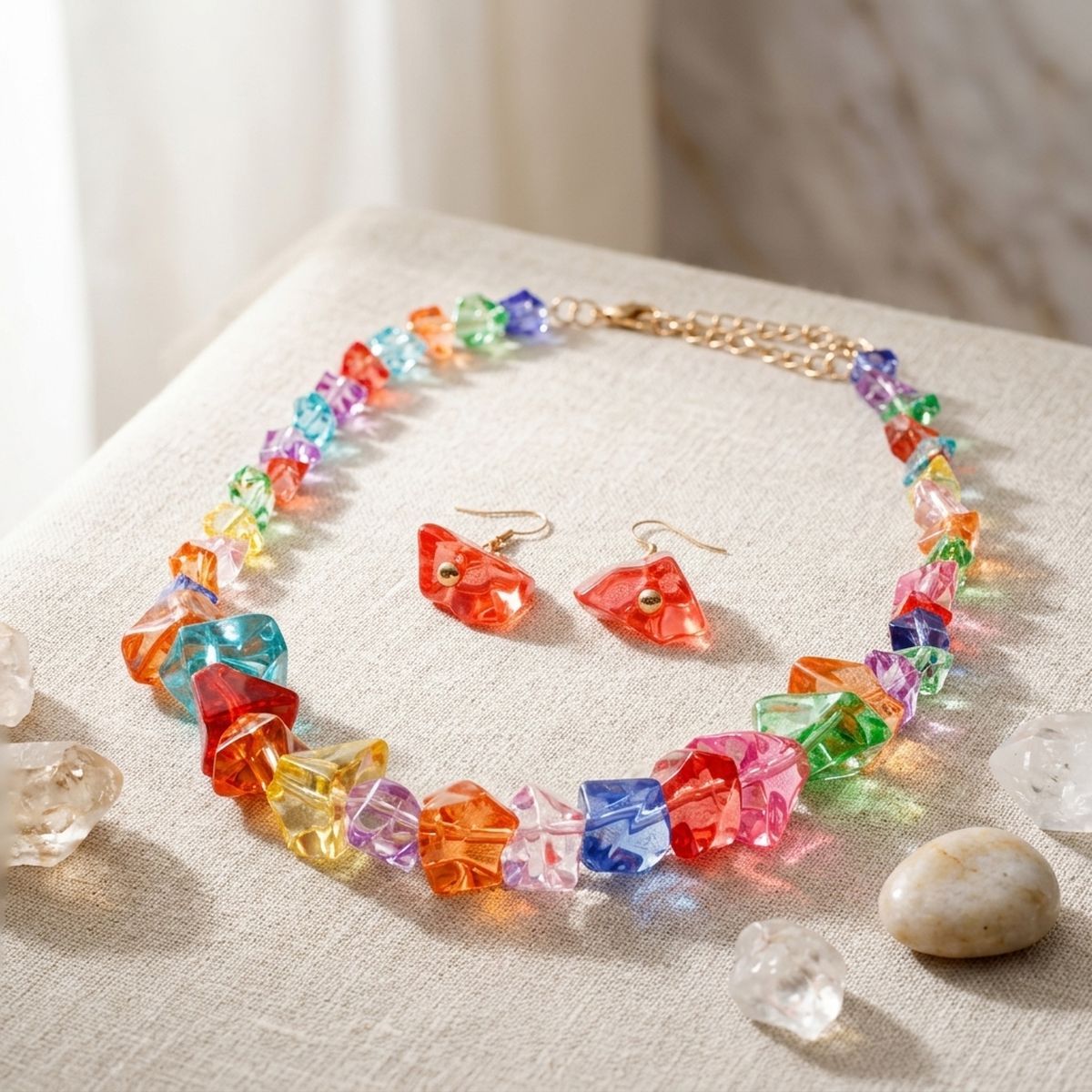 Translucent Multicolor Bead Rock Candy Necklace Set