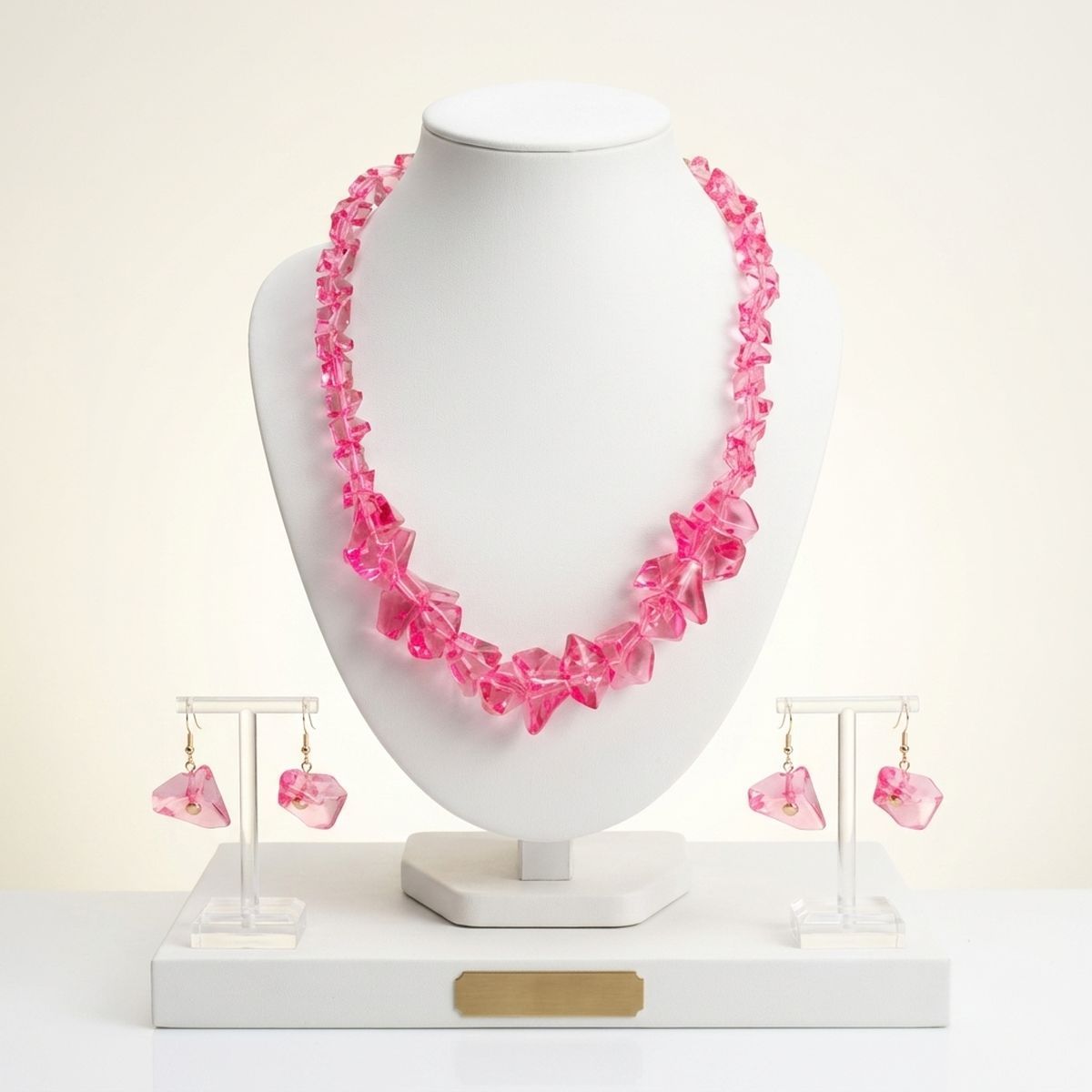 Translucent Pink Bead Rock Candy Necklace Set