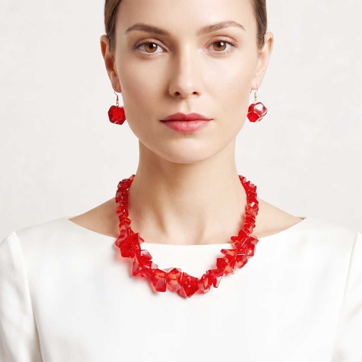Translucent Red Bead Rock Candy Necklace Set