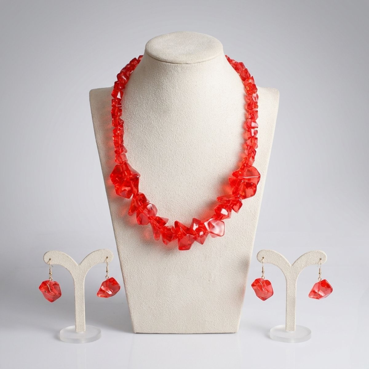 Translucent Red Bead Rock Candy Necklace Set