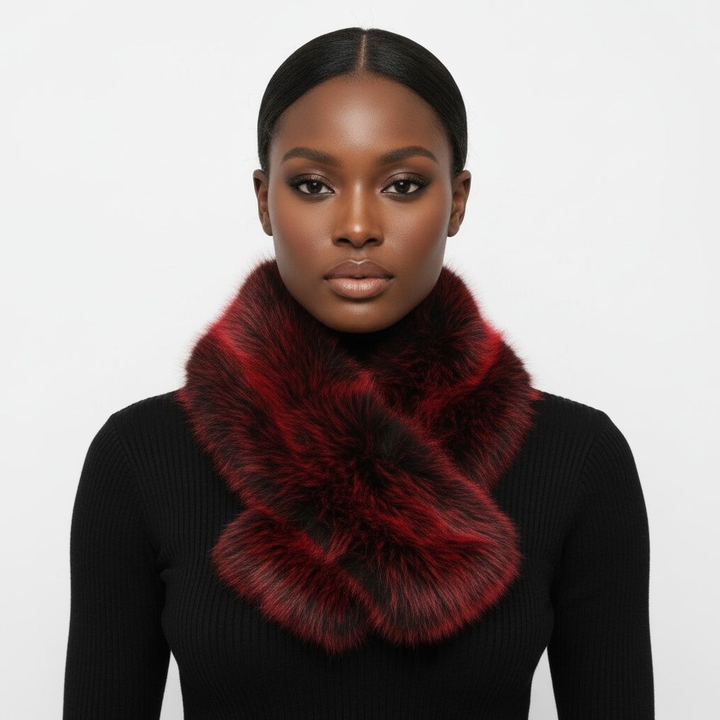 Scarf Luxe Faux Fur Red Collar Winter Stole