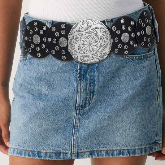 Western Belt Black Circular and Silver Cowboy Chic