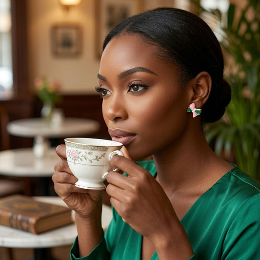14K Gold Pink Green AKA Bow Bling Stud Earrings