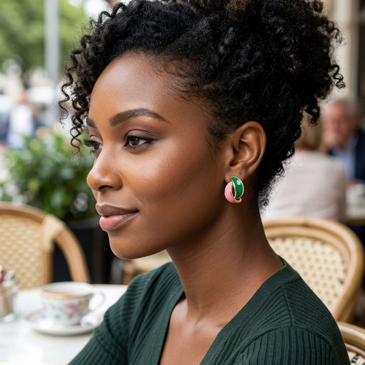 14K Gold Pink Green AKA Curved Stud Earrings