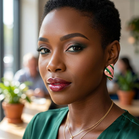 14K Gold Pink Green AKA Animal Print Stud Earrings