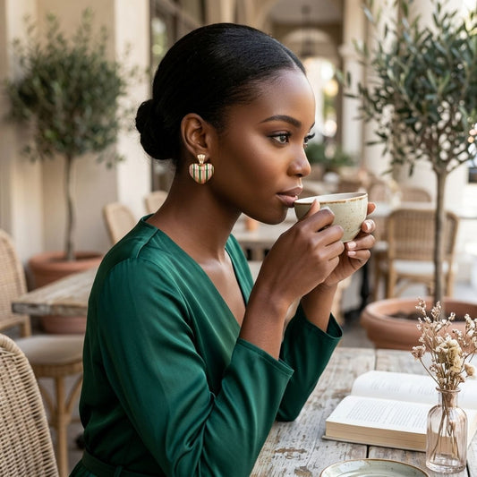 14K Gold Pink Green AKA Striped Heart Earrings