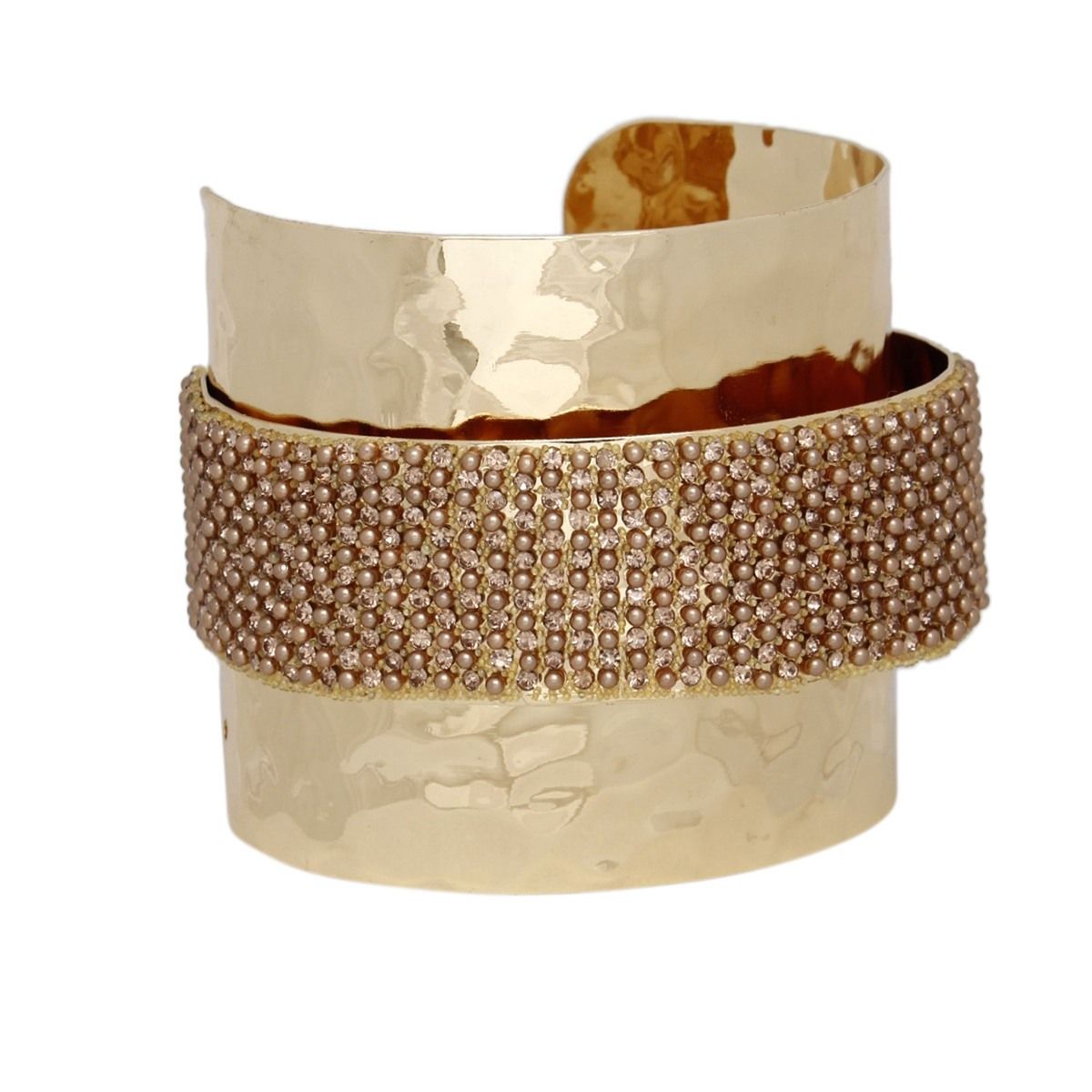 Cuff Wide Gold Opulent Brown Pearl Band Bracelet