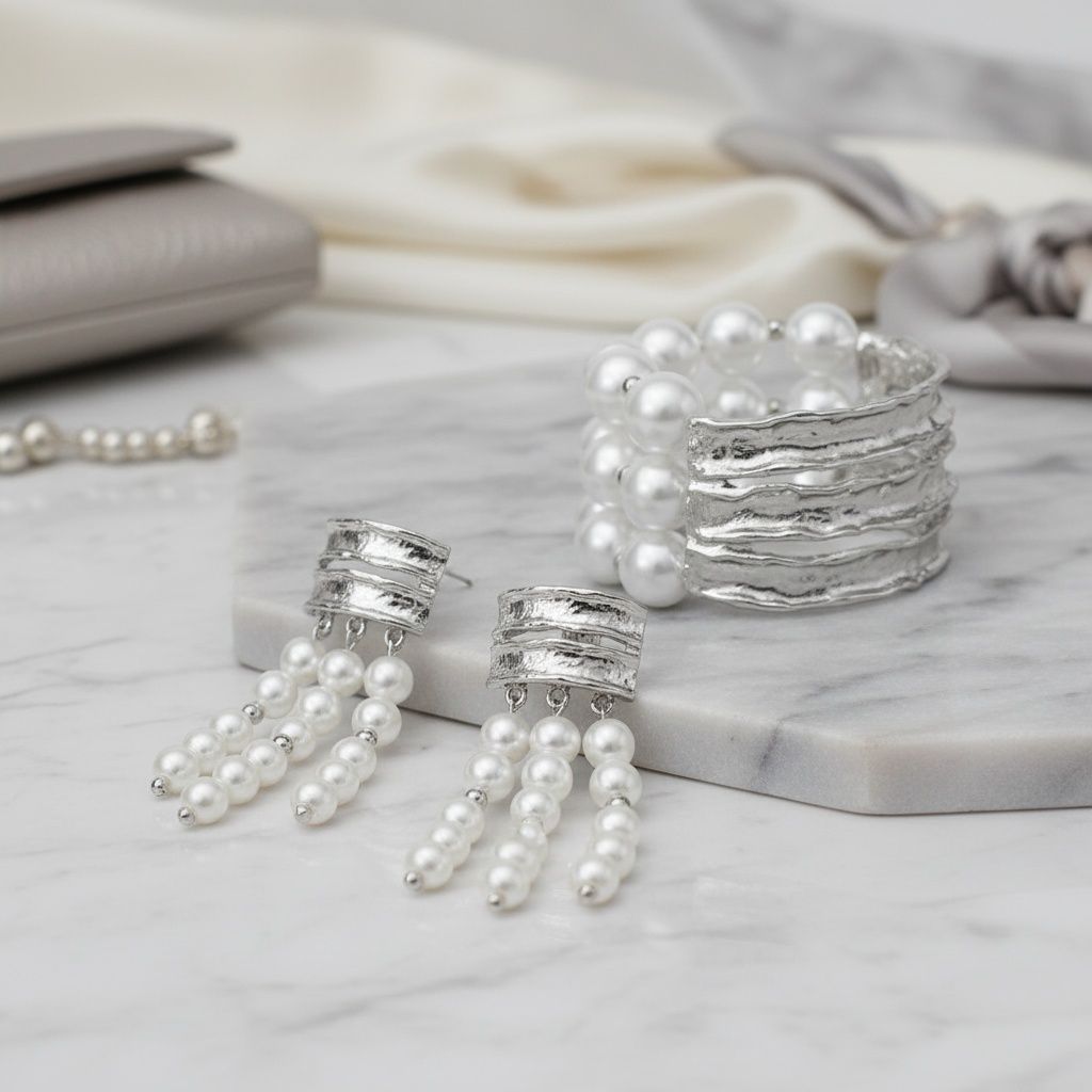 White Pearl Edgy Meets Classy Silver Bracelet