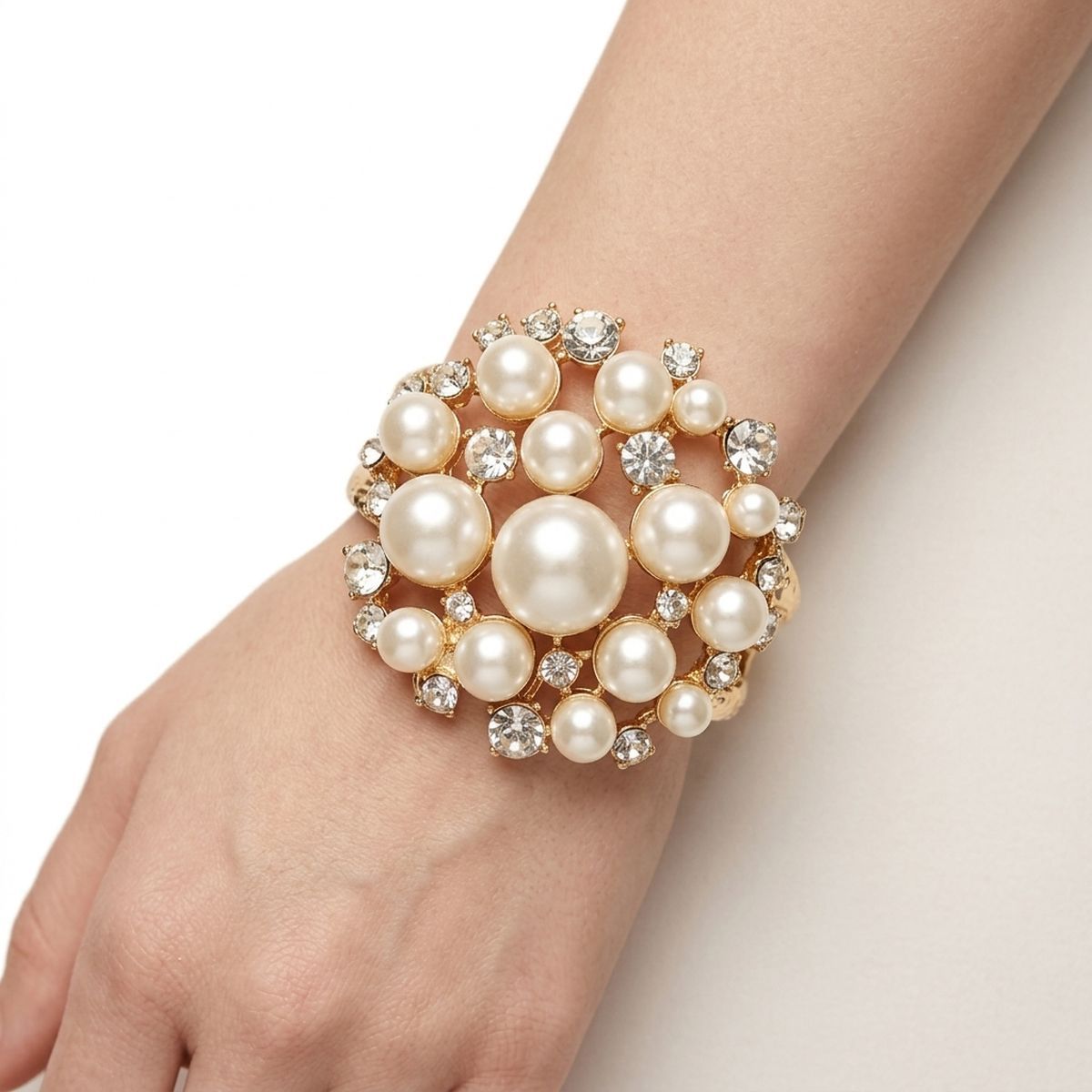 Cuff Cream Pearl and Crystal Ornate Bracelet