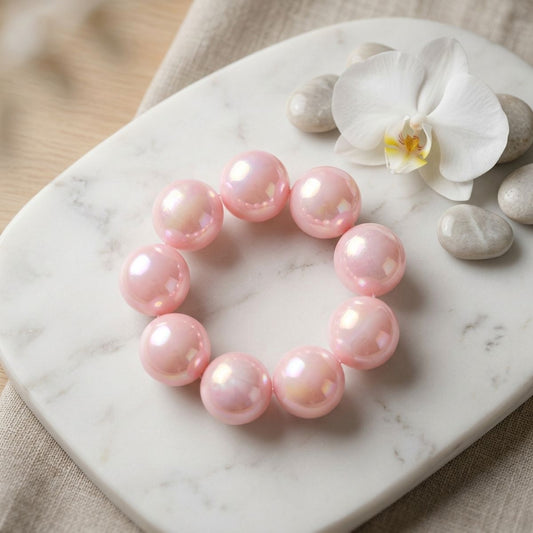 High Gloss Pearlescent Pink 24mm Bead Bracelet