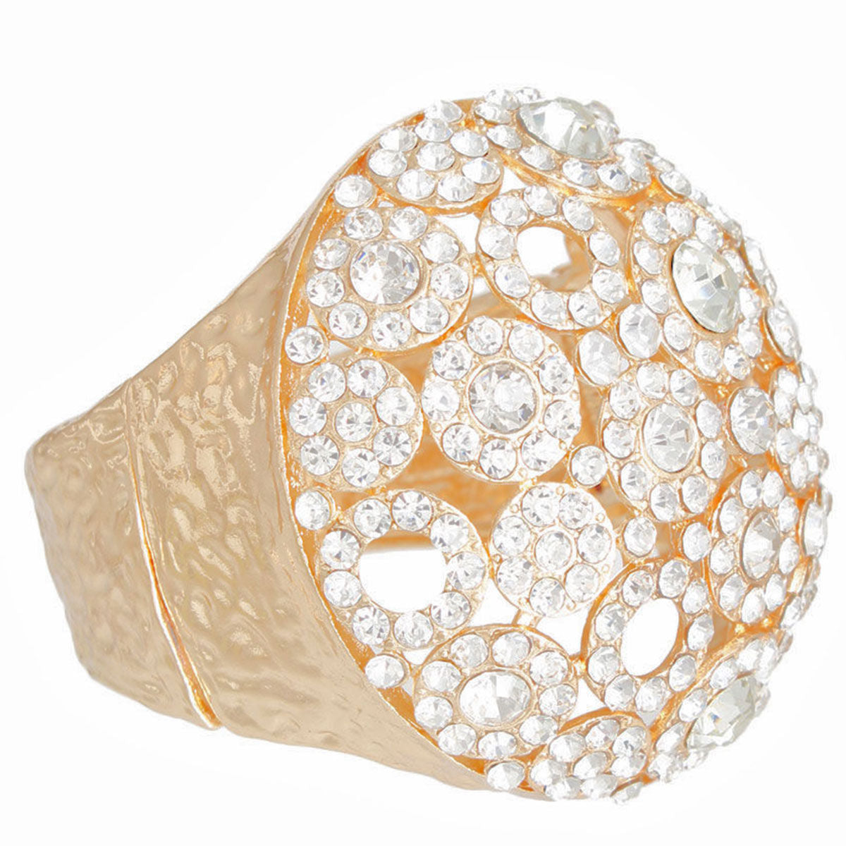 Cuff Domed Gold Round Rhinestone Chunky Bracelet