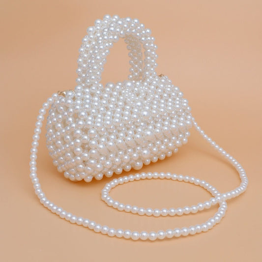Barrel Bag Luminous Cream Pearl Woven Handbag