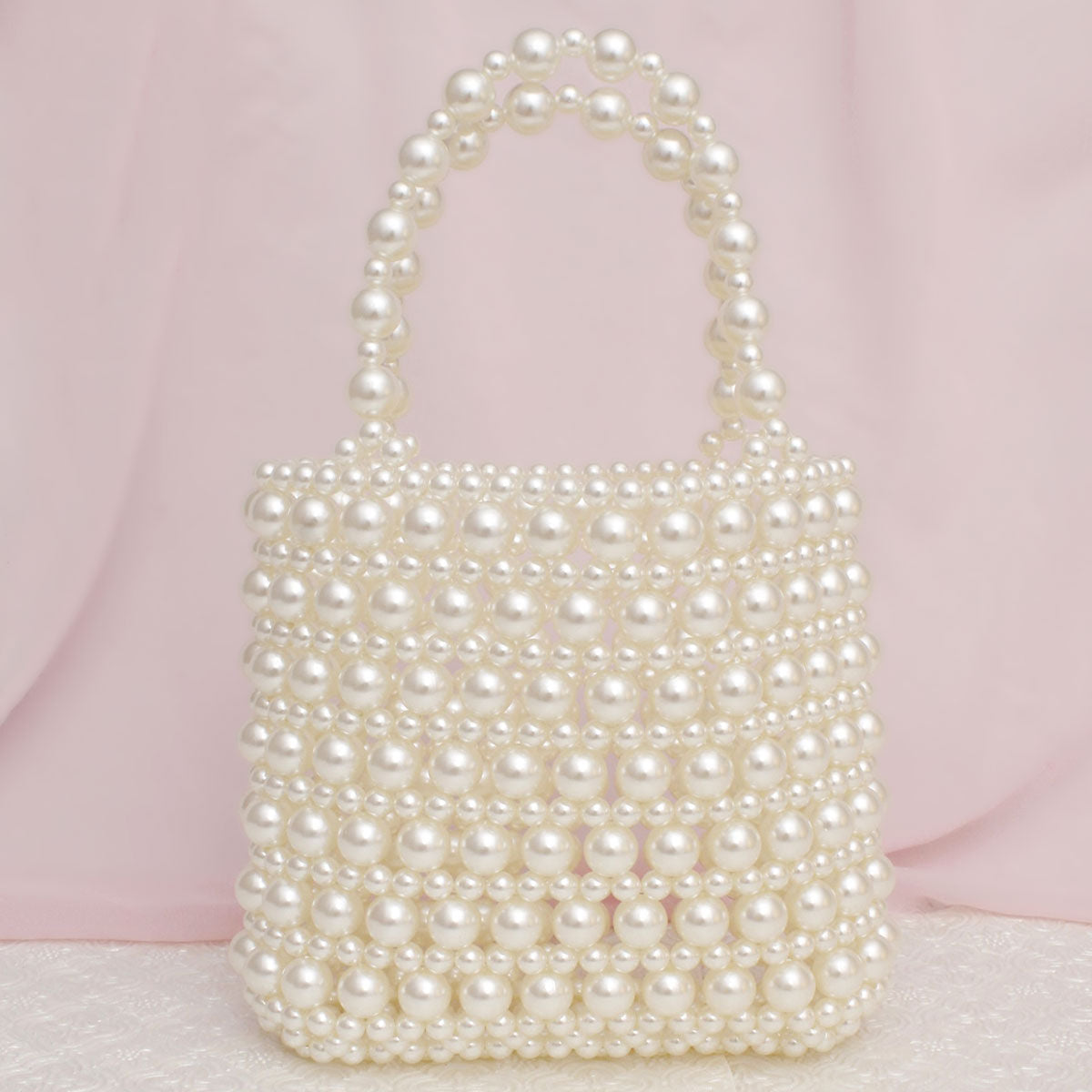 Top Handle Vintage Woven Cream Pearl Crossbody Bag