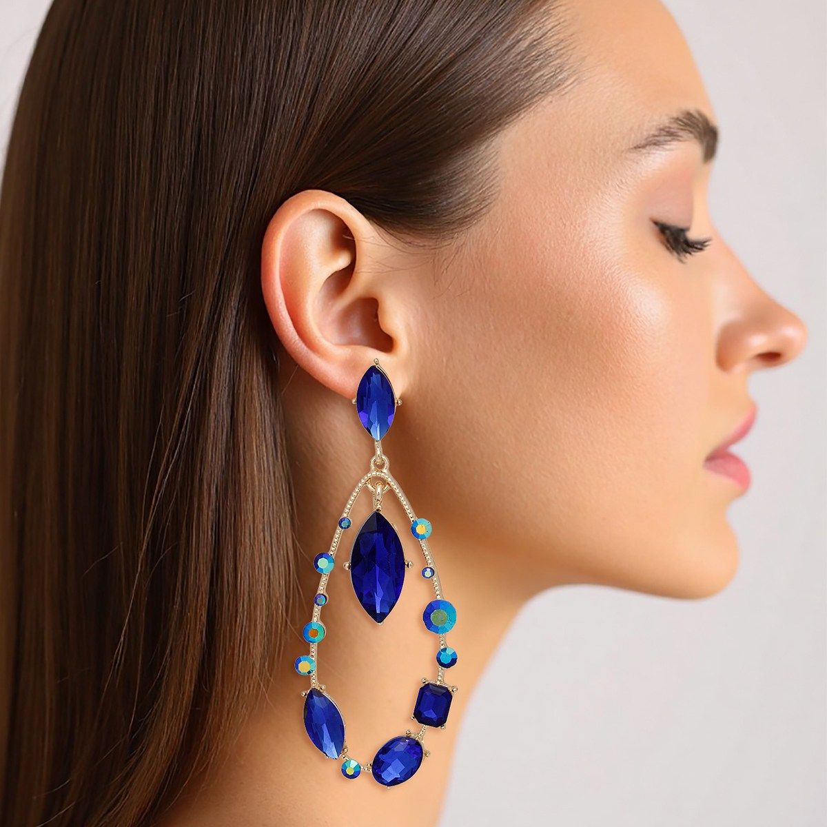 Teardrop Blue Marquise Crystal Dangle Earrings