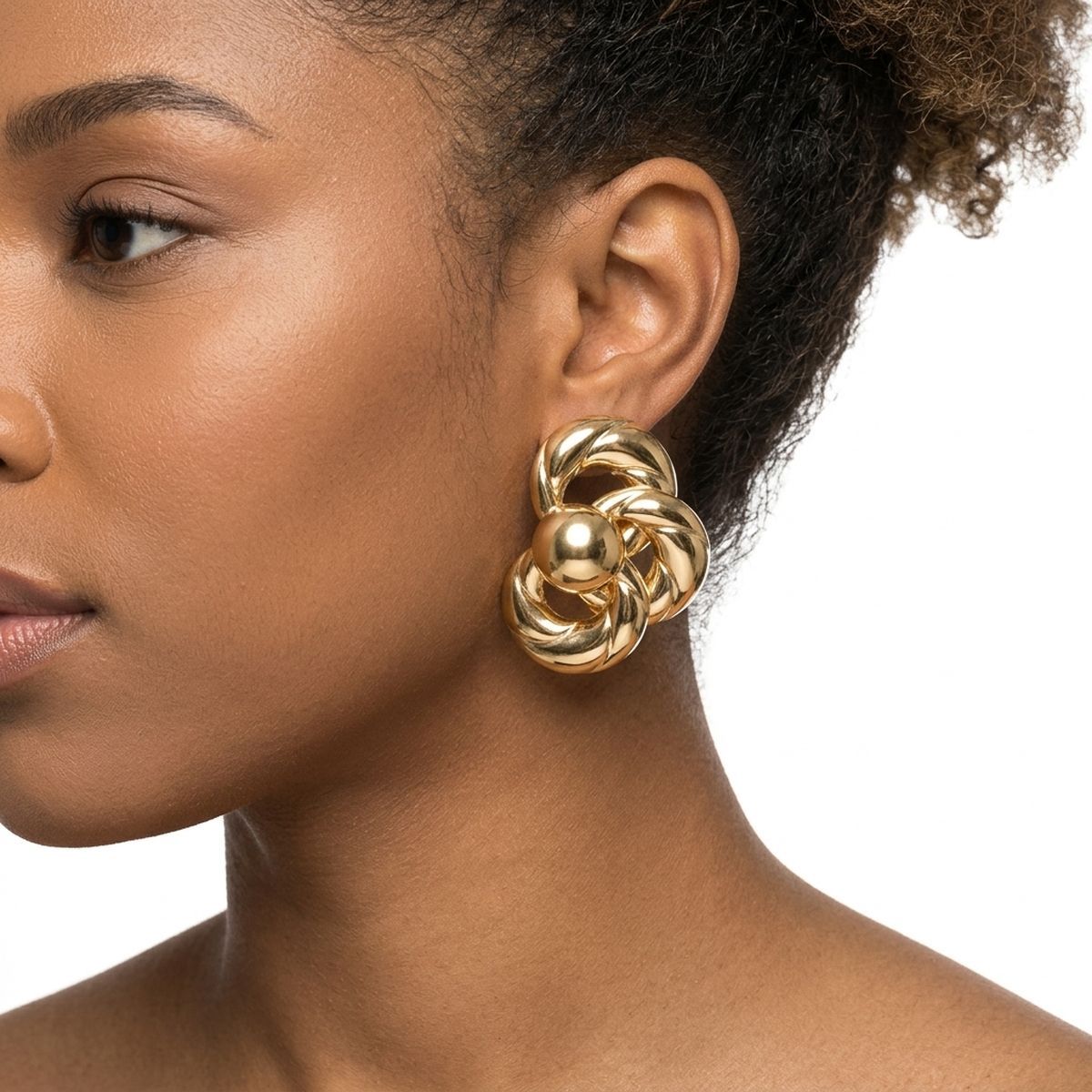Chunky Gold Interlocking Knot 80s Stud Earrings