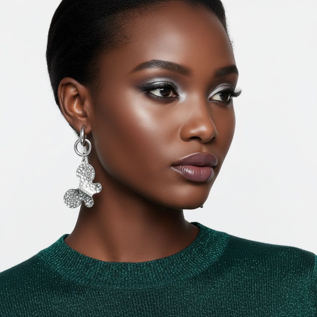 Hoop Hammered Silver Butterfly Long Drop Earrings