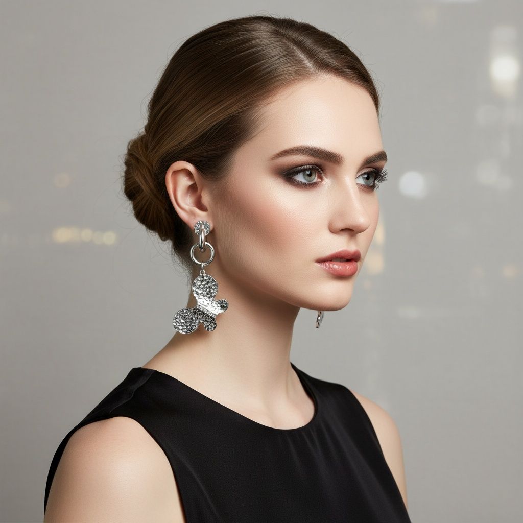 Hoop Hammered Silver Butterfly Long Drop Earrings