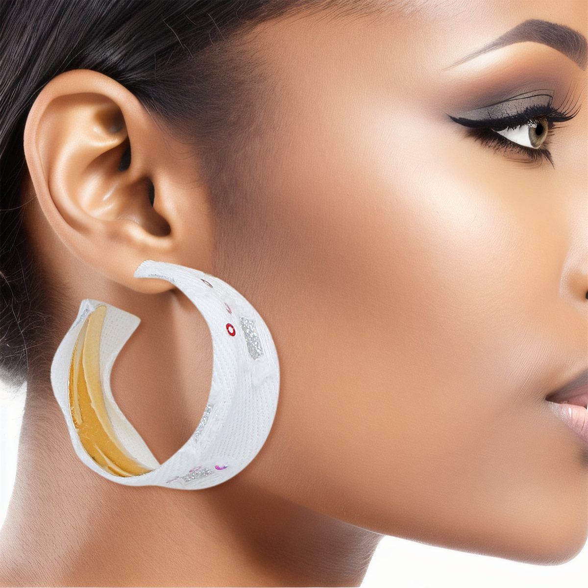 Hoops Distressed White Denim Earrings for Women