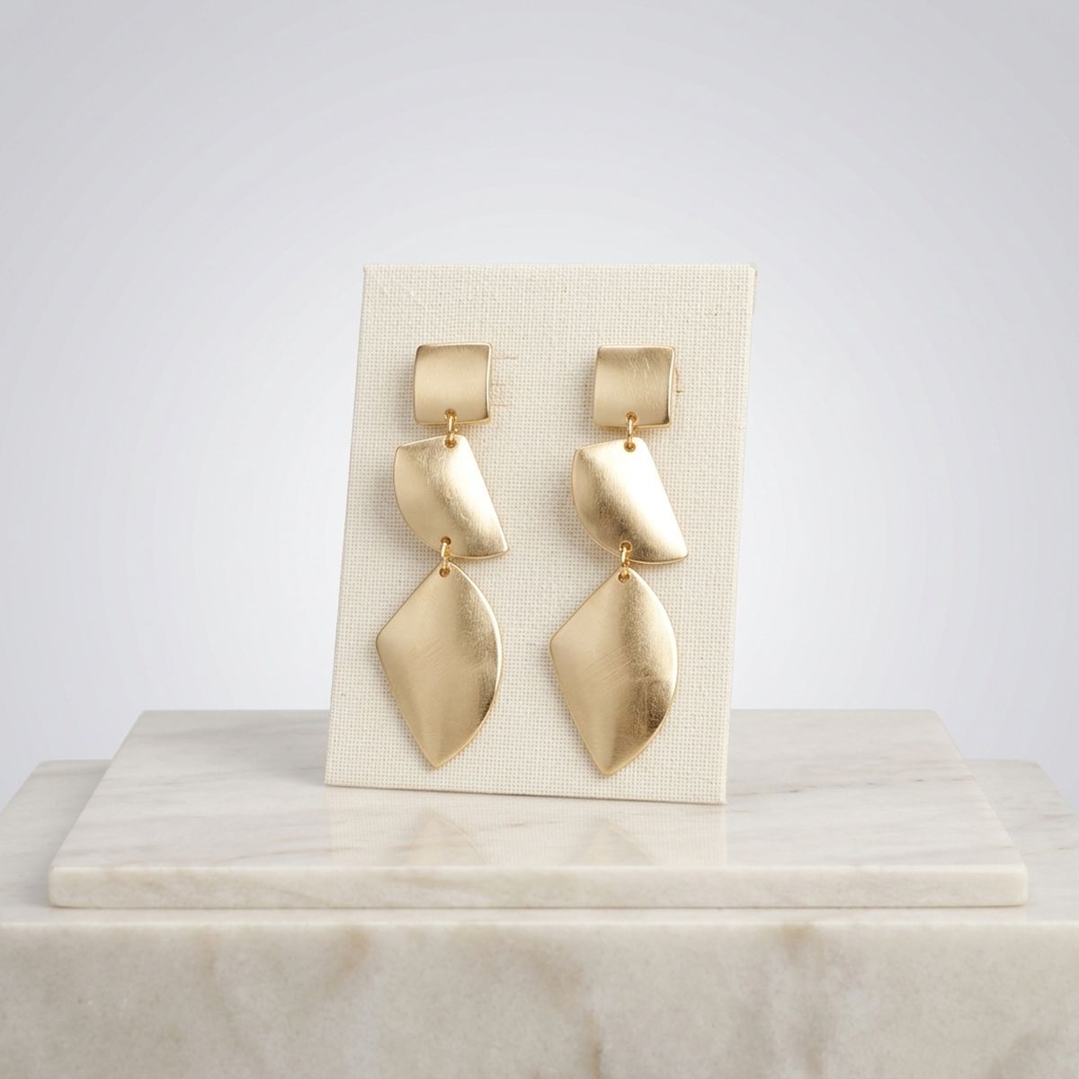 Clip On Brushed Gold Geometric Dangle Earrings