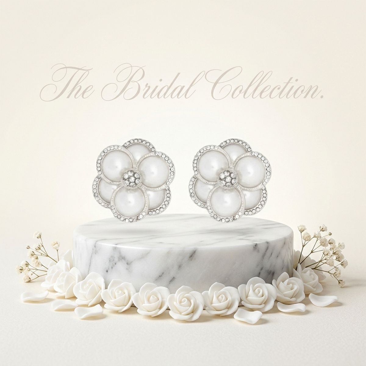 Clip on Silver Stacked Pearl Dome Pave Earrings