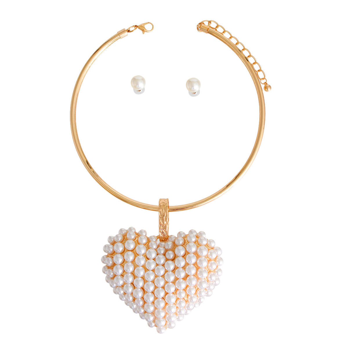 Pendant Cream Pearl Domed Heart Chunky Necklace