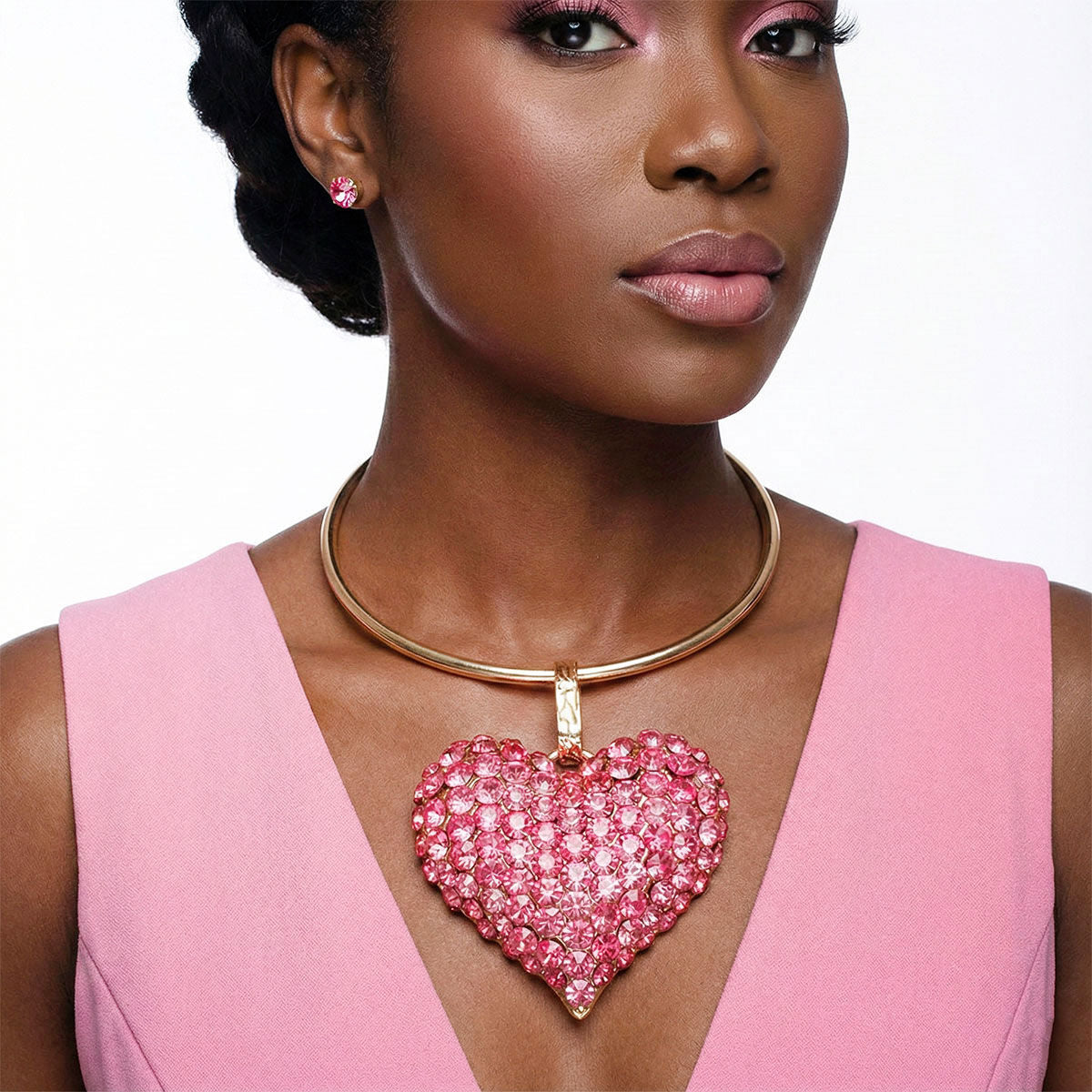 Pendant Fuchsia Stone Domed Heart Chunky Necklace